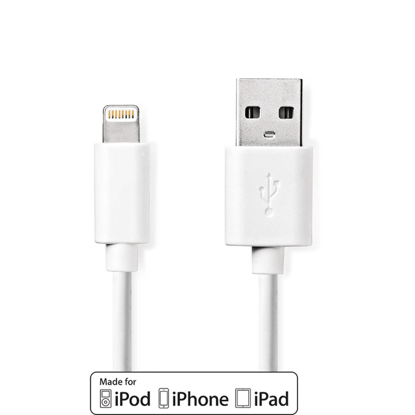 Lightning Kabel USB 2.0 Apple Lightning 8-Pins USB-A Male 480 Mbps Vernikkeld 3.00 m Rond PVC Wit Polybag