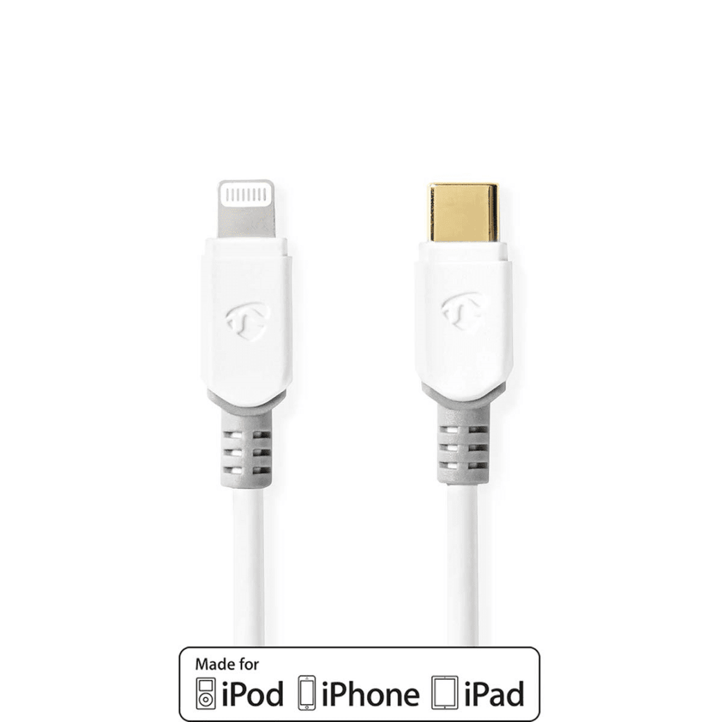 Lightning Kabel USB 2.0 Apple Lightning 8-Pins USB-C Male 480 Mbps Verguld 1.00 m Rond PVC Wit Doos