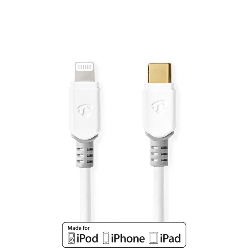 Lightning Kabel USB 2.0 Apple Lightning 8-Pins USB-C Male 480 Mbps Verguld 2.00 m Rond PVC Wit Window Box