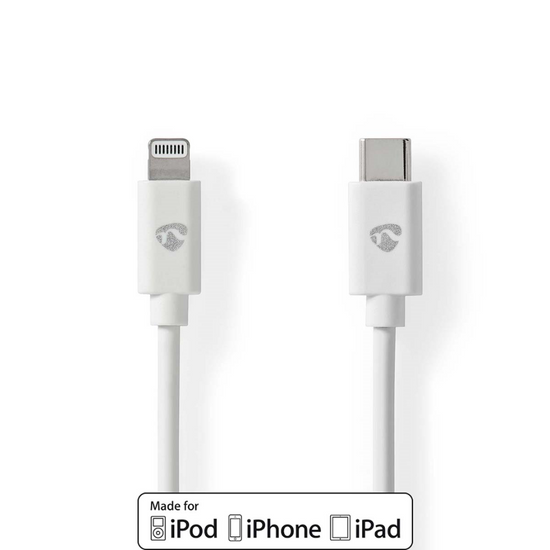Lightning Kabel USB 2.0 Apple Lightning 8-Pins USB-C Male 480 Mbps Vernikkeld 1.00 m Rond PVC Wit Envelop