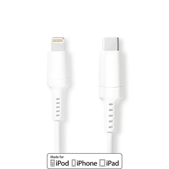 Lightning Kabel USB 2.0 Apple Lightning 8-Pins USB-C Male 480 Mbps Vernikkeld 2.00 m Rond PVC Wit Doos