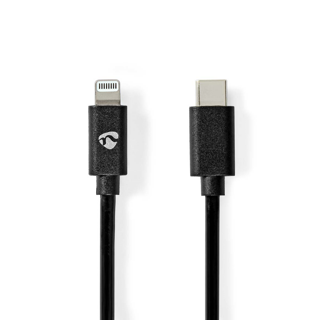Lightning Kabel USB 2.0 Apple Lightning 8-Pins USB-C Male 480 Mbps Vernikkeld 2.00 m Rond PVC Zwart Envelop