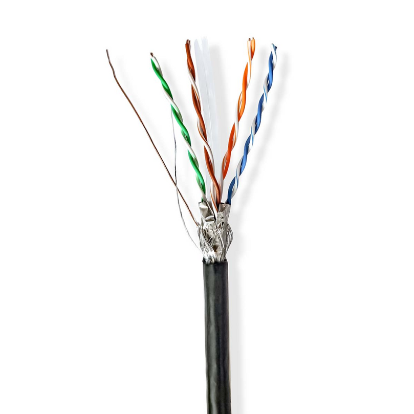 Netwerk Kabel Rol CAT6 Solid S/FTP CCA 100.0 m Buitenshuis Rond PE Zwart Gift Box