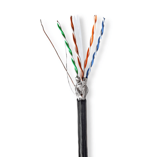 Netwerk Kabel Rol CAT6 Solid S/FTP CCA 305.0 m Buitenshuis Rond PE Zwart Gift Box