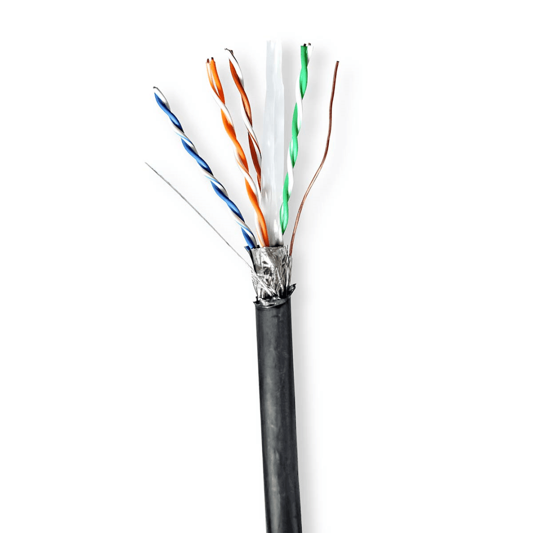 Netwerk Kabel Rol CAT6 Solid S/FTP Koper 100.0 m Buitenshuis Rond PE Zwart Gift Box