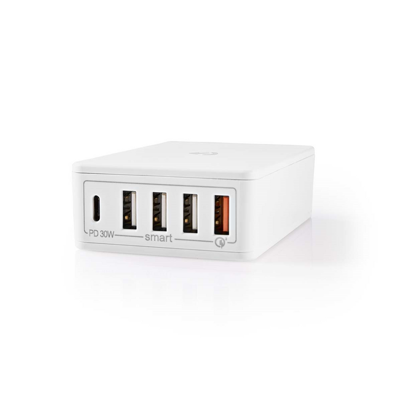 Oplader Snellaad functie PD3.0 30W / QC3.0 2x 3,0 A / 3x 2,4 A Outputs: 5 USB-C / 4x USB-A Geen Kabel Inbegrepen 63 W Automatische voltage selectie