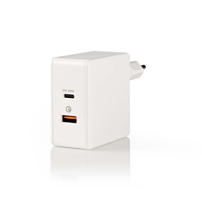 Oplader Snellaad functie PD3.0 30W / QC3.0 2x 3,0 A A Outputs: 2 USB-A / USB-C Geen Kabel Inbegrepen 48 W Automatische Voltage Selectie