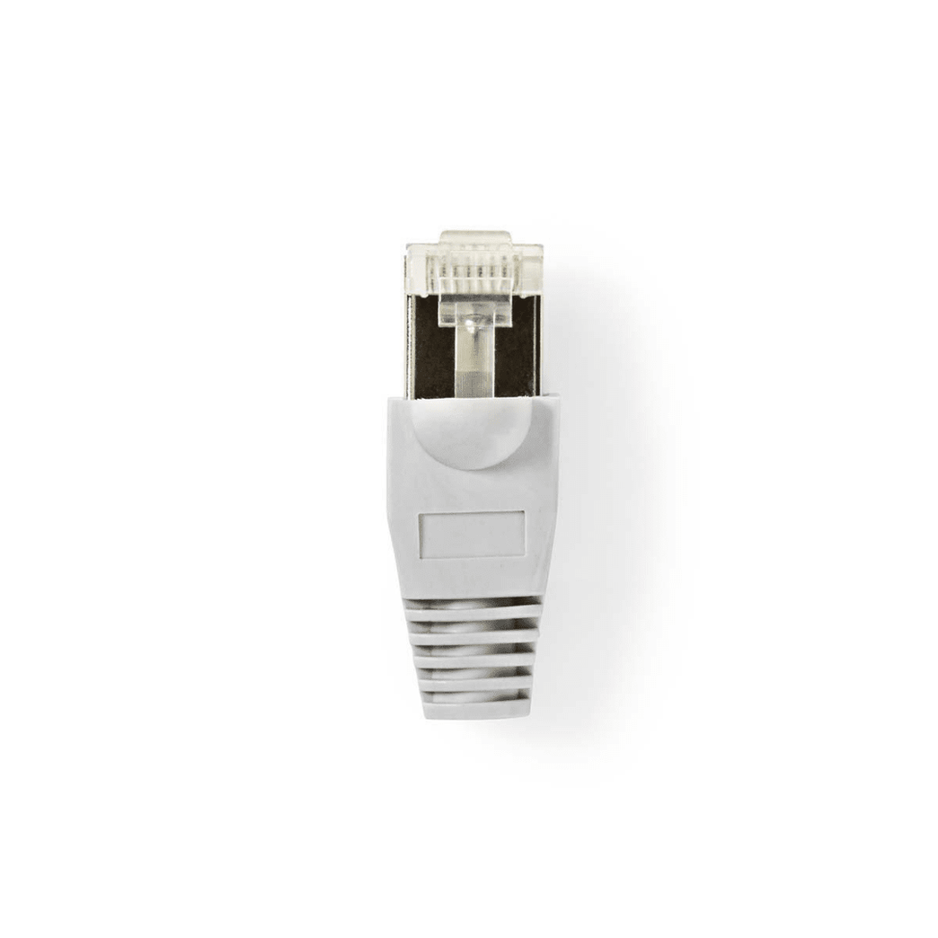 RJ45-Connector Male Solid FTP CAT5e Recht Verguld 10 Stuks PVC Grijs / Transparant Envelop