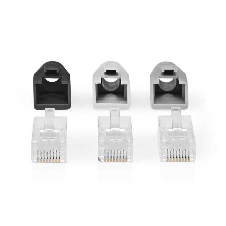 RJ45-Connector RJ45 Pass Through Stevig/Gesnoerd UTP CAT6 Recht Verguld 10 Stuks PVC Grijs / Wit / Zwart Doos