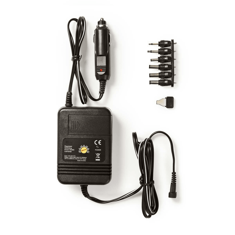 Universal DC Power Adapters Auto-Adapter 24 W Ingangsvoltage: 12 V DC / 24 V DC 1.5 / 3 / 4.5 / 6 / 7.5 / 9 / 12 V DC Maximale uitgangsstroom per poort: 2.0 A Zwart