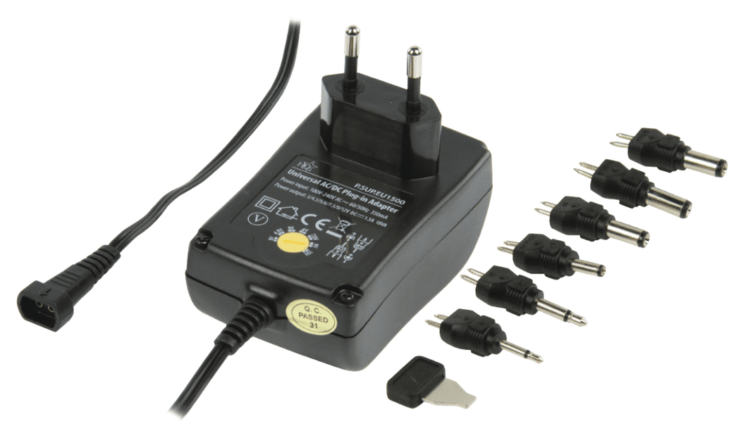 Universele AC Stroom Adapter 3 VDC / 4.5 VDC / 5 VDC / 6 VDC / 7.5 VDC / 9 VDC / 12 VDC 1500 mA