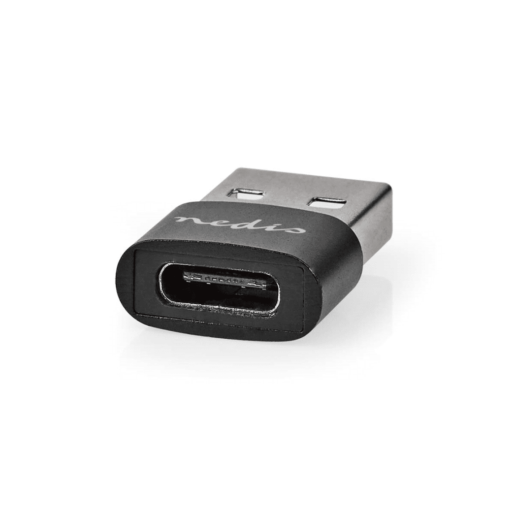 USB-A Adapter USB 2.0 USB-A Male USB-C Female 480 Mbps Rond Vernikkeld Zwart Doos