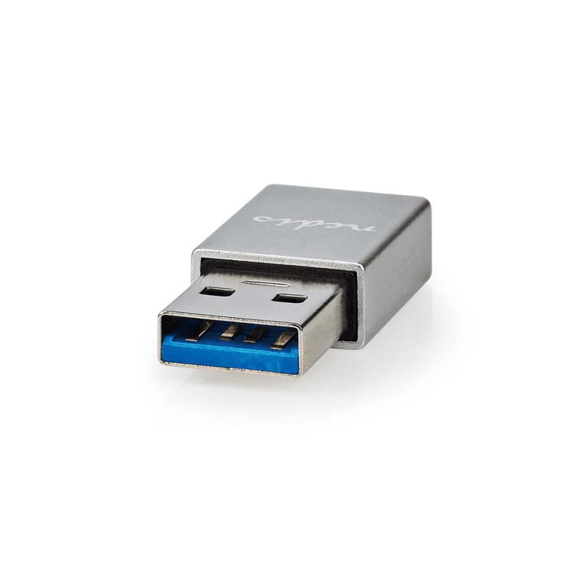 USB-A Adapter USB 3.2 Gen 1 USB-A Male USB-C Female 5 Gbps Rond Vernikkeld Zilver Cover Box