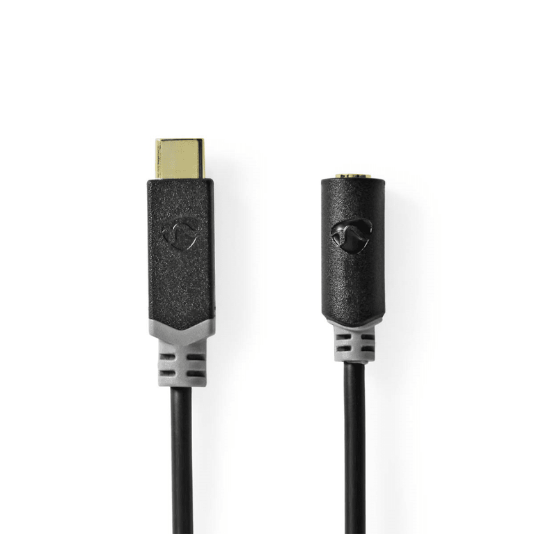 USB-C Adapter USB 2.0 USB-C Male 3,5 mm Female 1.00 m Rond Verguld PVC Zwart Doos