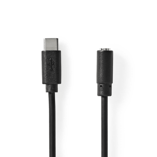 USB-C Adapter USB 2.0 USB-C Male 3,5 mm Female 1.00 m Rond Vernikkeld PVC Zwart Doos