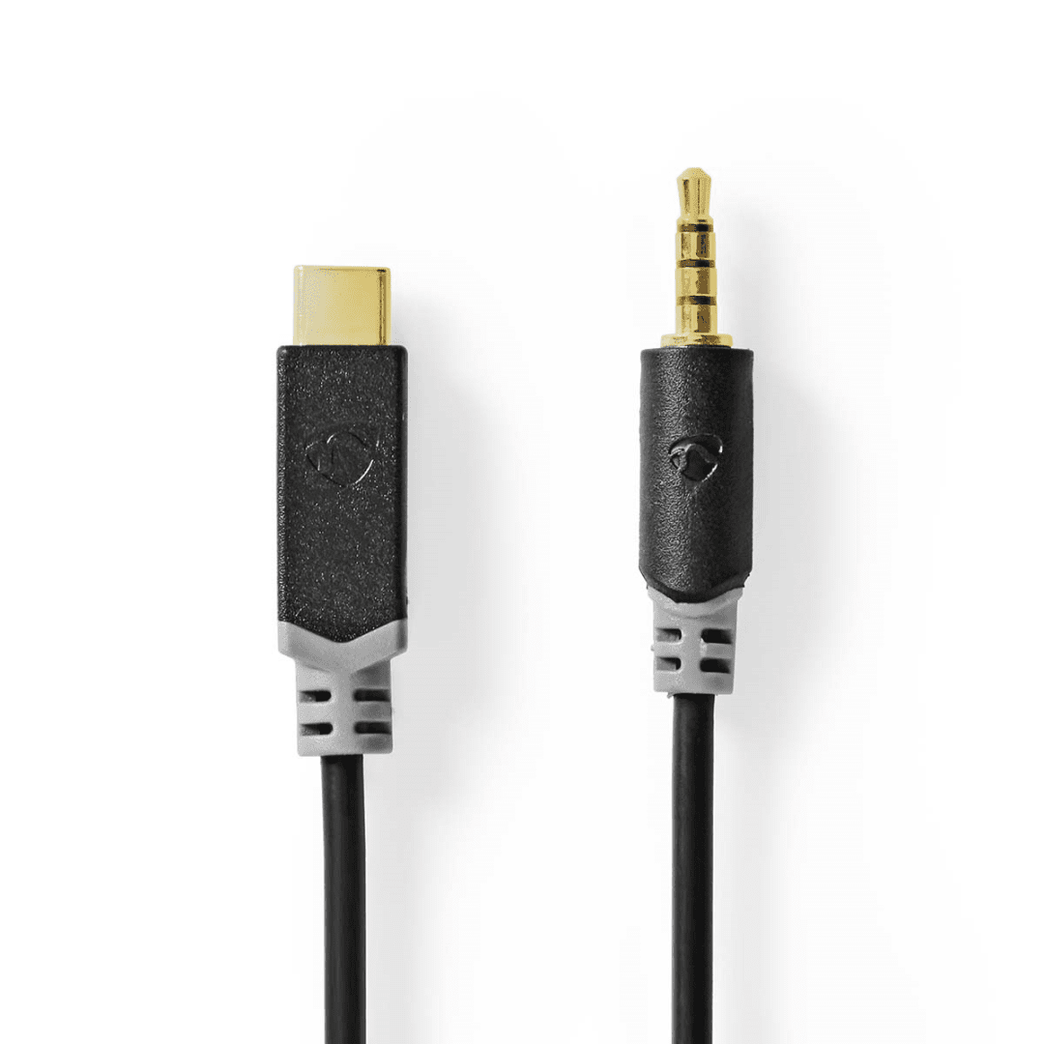 USB-C Adapter USB 2.0 USB-C Male 3,5 mm Male 1.00 m Rond Verguld PVC Zwart Doos