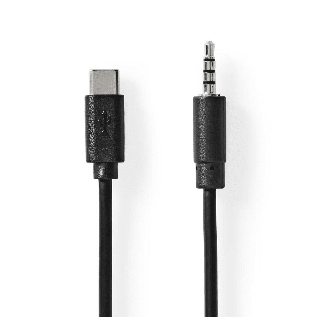USB-C Adapter USB 2.0 USB-C Male 3,5 mm Male 1.00 m Rond Vernikkeld PVC Zwart Envelop