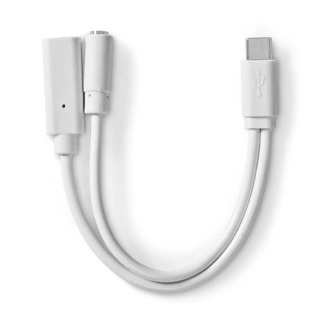 USB-C Adapter USB 2.0 USB-C Male USB-C Female / 3,5 mm Female 0.10 m Rond Vernikkeld PVC Wit Doos