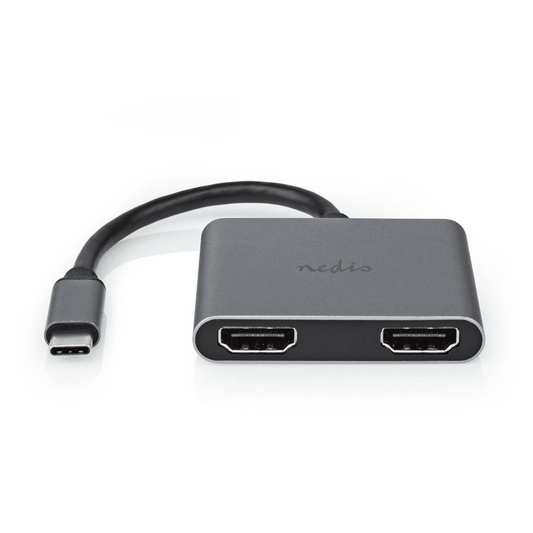 USB-C Adapter USB 3.2 Gen 1 USB-C Male 2x HDMI 4K@30Hz 0.10 m Rond Vernikkeld PVC Zwart Doos