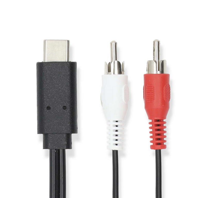 USB-C Adapter USB 3.2 Gen 1 USB-C Male 2x RCA Male 1.00 m Rond Vernikkeld PVC Zwart Label
