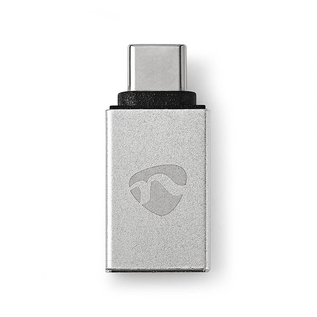 USB-C Adapter USB 3.2 Gen 1 USB-C Male USB-A Female 5 Gbps Rond Vernikkeld Zilver Cover Window Box
