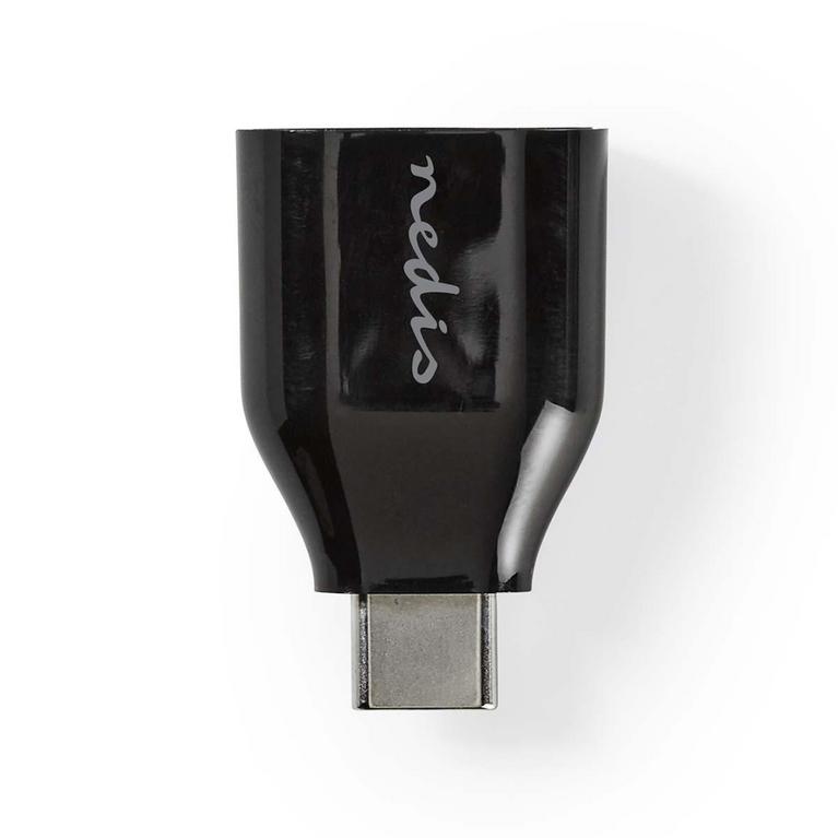 USB-C Adapter USB 3.2 Gen 1 USB-C Male USB-A Female Rond Vernikkeld Zwart Polybag