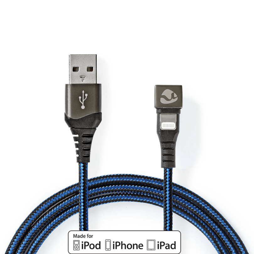 USB-Kabel USB 2.0 Apple Lightning 8-Pins USB-A Male 12 W 480 Mbps Vernikkeld 1.00 m Rond Gevlochten / Nylon Blauw / Zwart Cover Window Box