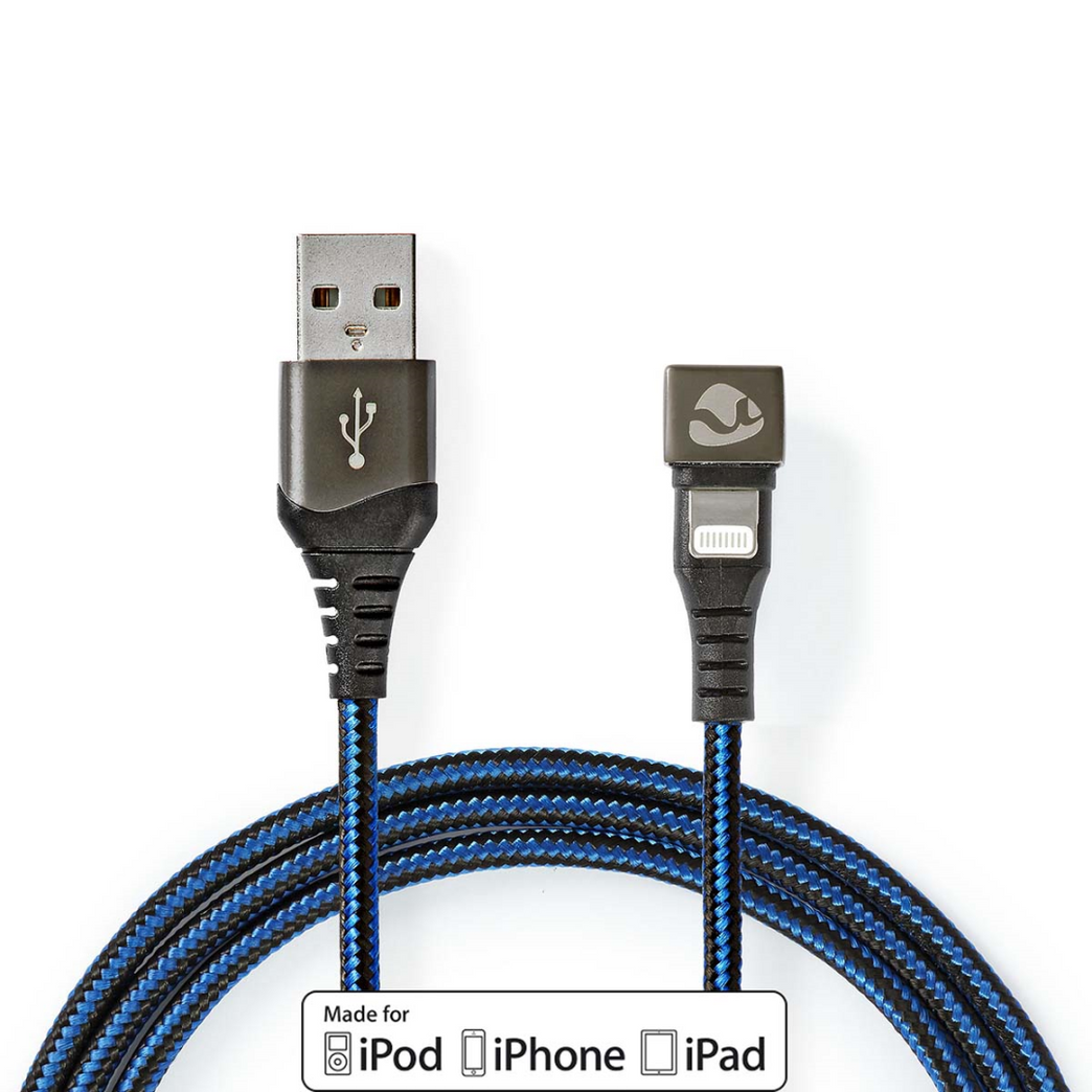 USB-Kabel USB 2.0 Apple Lightning 8-Pins USB-A Male 12 W 480 Mbps Vernikkeld 2.00 m Rond Gevlochten / Nylon Blauw / Zwart Cover Window Box