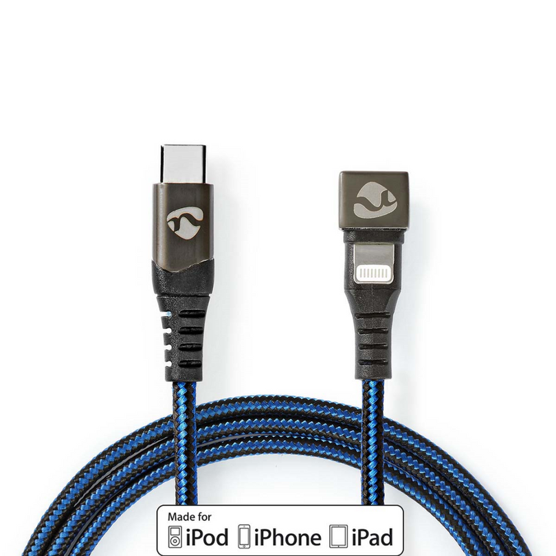 USB-Kabel USB 2.0 Apple Lightning 8-Pins USB-C Male 60 W 480 Mbps Vernikkeld 1.00 m Rond Gevlochten / Nylon Blauw / Zwart Cover Window Box