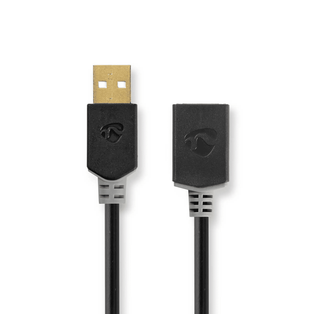 USB-Kabel USB 2.0 USB-A Male USB-A Female 480 Mbps Verguld 2.00 m Rond PVC Antraciet Doos