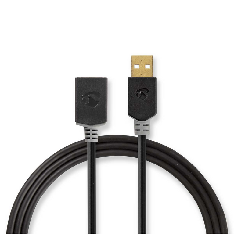 USB-Kabel USB 2.0 USB-A Male USB-A Female 480 Mbps Verguld 3.00 m Rond PVC Antraciet Doos