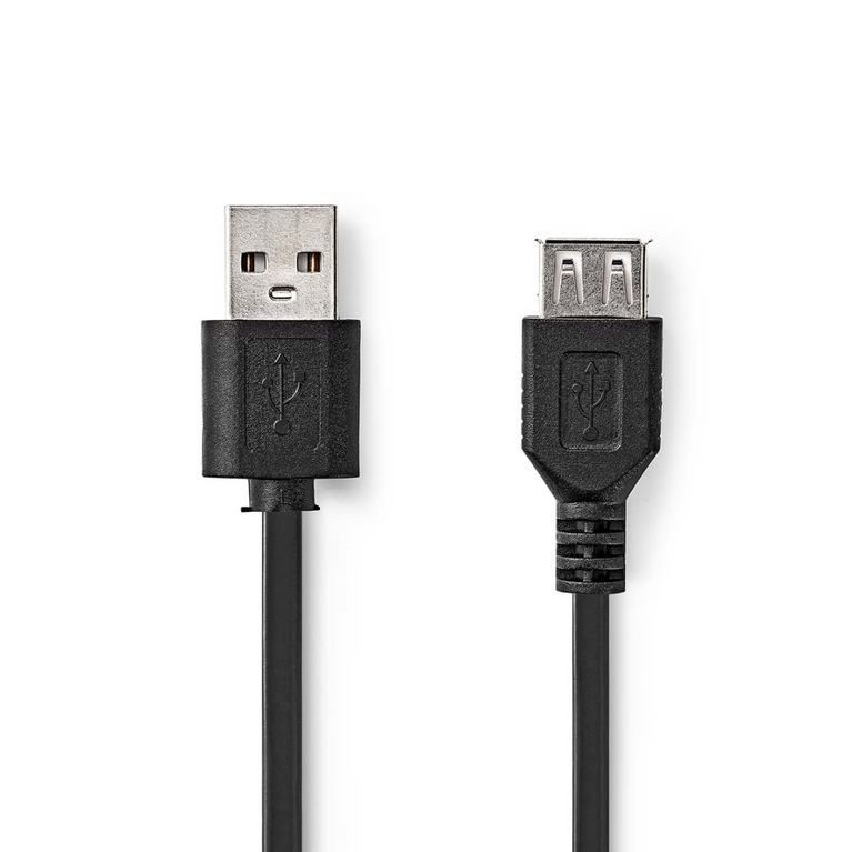 USB-Kabel USB 2.0 USB-A Male USB-A Female 480 Mbps Vernikkeld 1.00 m Rond PVC Zwart Doos