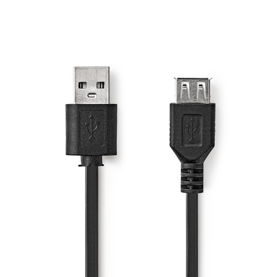 USB-Kabel USB 2.0 USB-A Male USB-A Female 480 Mbps Vernikkeld 1.00 m Rond PVC Zwart Polybag