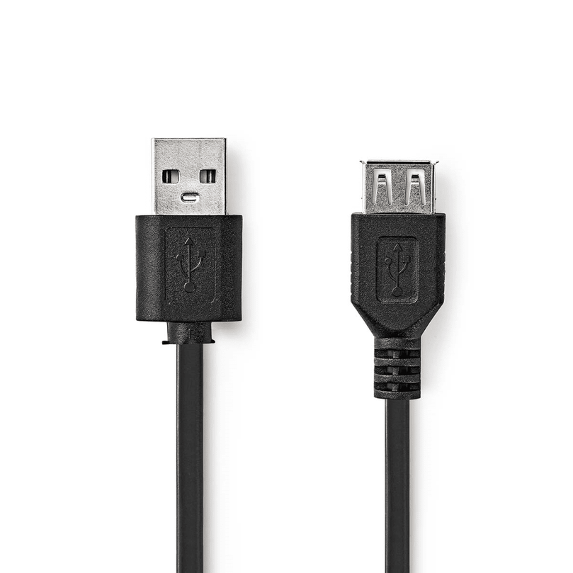 USB-Kabel USB 2.0 USB-A Male USB-A Female 480 Mbps Vernikkeld 2.00 m Rond PVC Zwart Doos