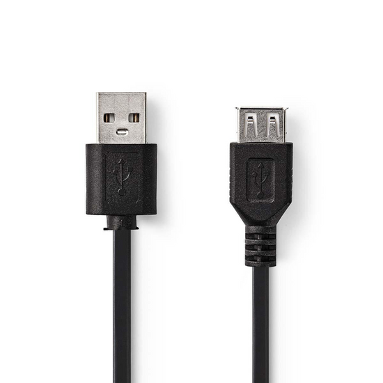 USB-Kabel USB 2.0 USB-A Male USB-A Female 5.5 W 480 Mbps Vernikkeld 2.00 m Rond PVC Zwart Label