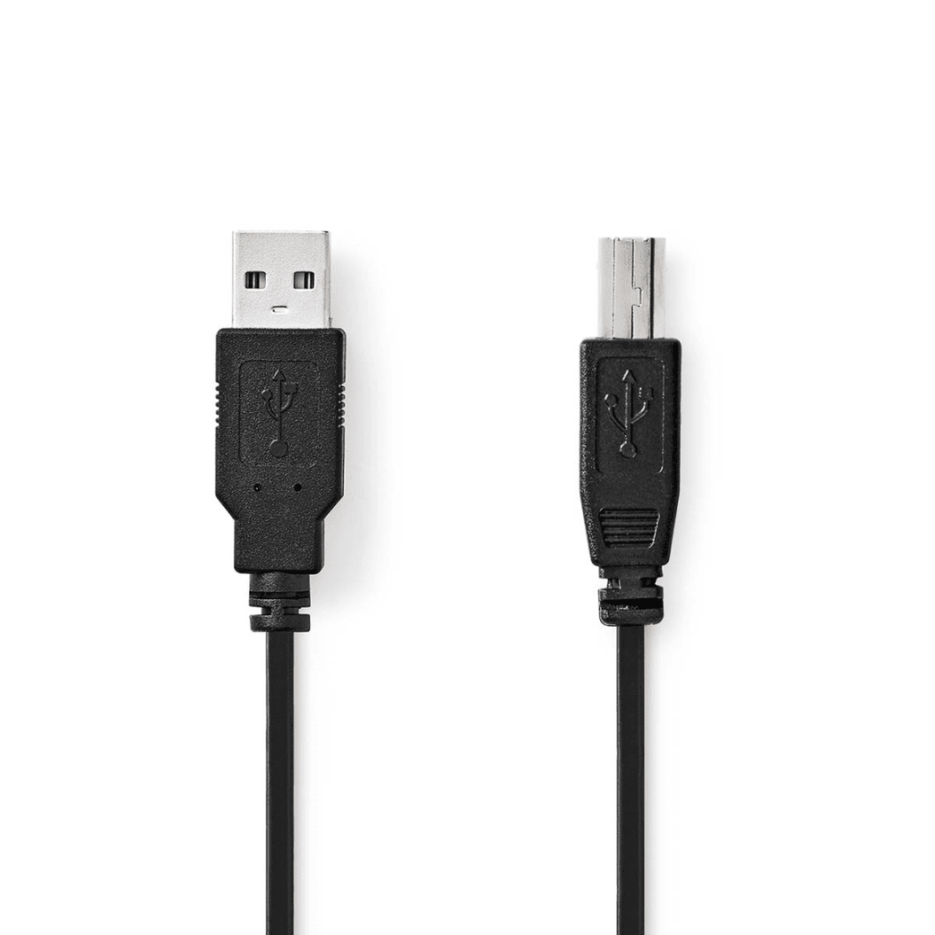 USB-Kabel USB 2.0 USB-A Male USB-B Male 10 W 480 Mbps Vernikkeld 1.00 m Rond PVC Zwart Envelop