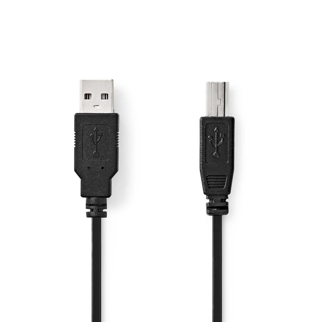 USB-Kabel USB 2.0 USB-A Male USB-B Male 10 W 480 Mbps Vernikkeld 2.00 m Rond PVC Zwart Envelop