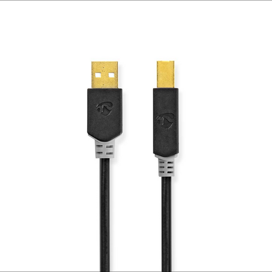 USB-Kabel USB 2.0 USB-A Male USB-B Male 480 Mbps Verguld 2.00 m Rond PVC Antraciet Doos