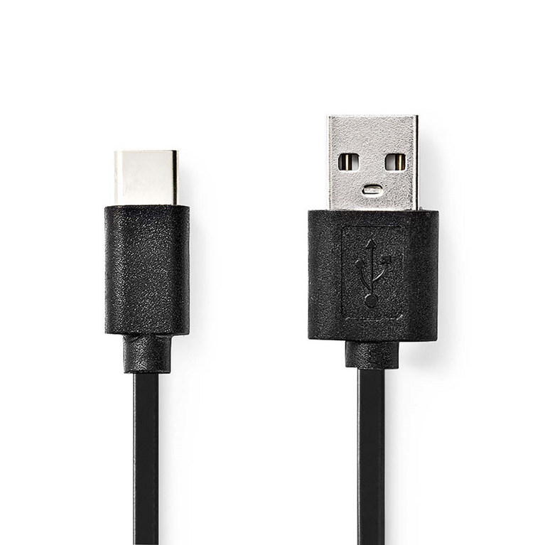 USB-Kabel USB 2.0 USB-A Male USB-C Male 15 W 480 Mbps Vernikkeld 0.10 m Rond PVC Zwart Envelop