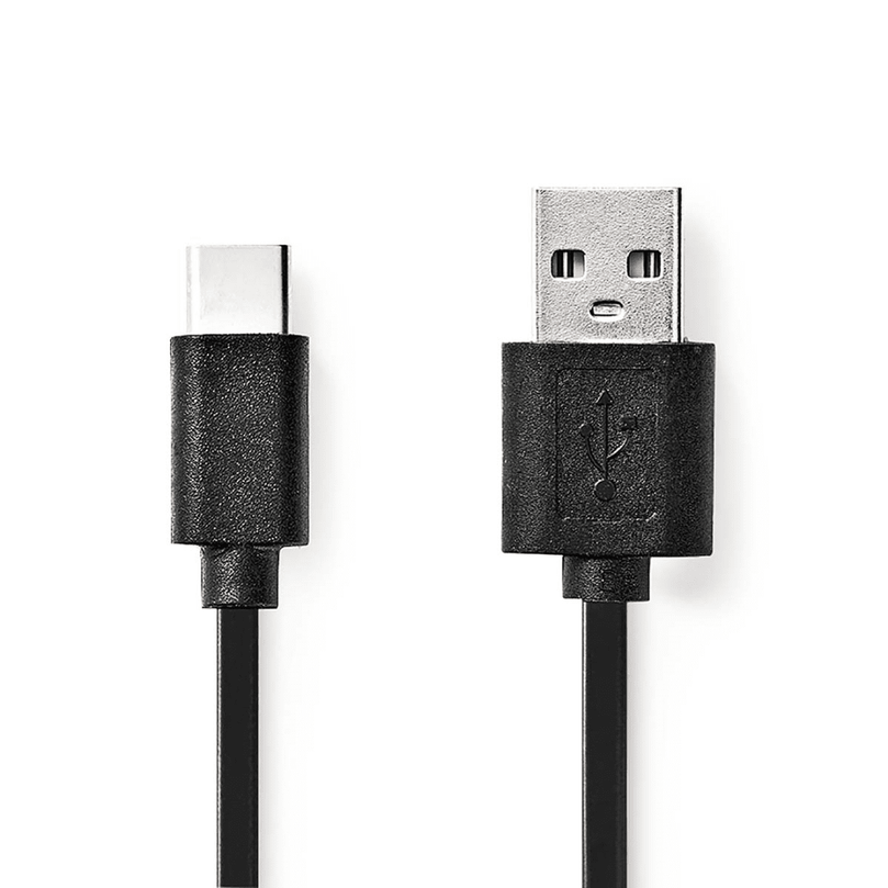 USB-Kabel USB 2.0 USB-A Male USB-C Male 15 W 480 Mbps Vernikkeld 1.00 m Rond PVC Zwart Envelop