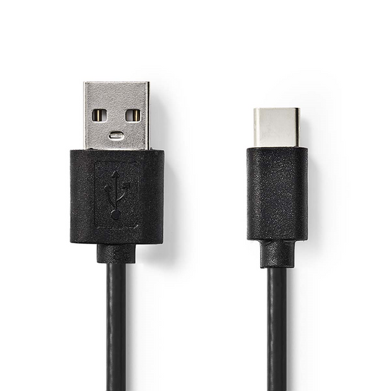 USB-Kabel USB 2.0 USB-A Male USB-C Male 2.5 W 480 Mbps Vernikkeld 1.00 m Rond PVC Zwart Label