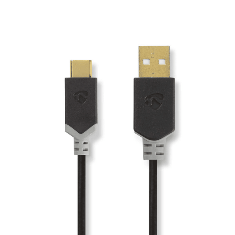 USB-Kabel USB 2.0 USB-A Male USB-C Male 60 W 480 Mbps Verguld 1.00 m Rond PVC Antraciet Window Box