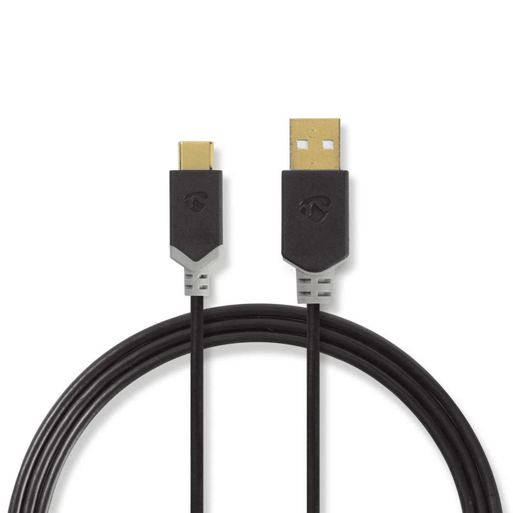 USB-Kabel USB 2.0 USB-A Male USB-C Male 60 W 480 Mbps Verguld 2.00 m Rond PVC Antraciet Doos
