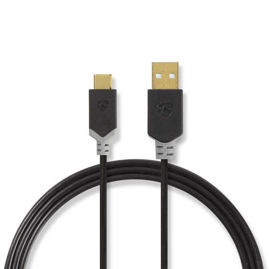 USB-Kabel USB 2.0 USB-A Male USB-C Male 60 W 480 Mbps Verguld 3.00 m Rond PVC Antraciet Doos