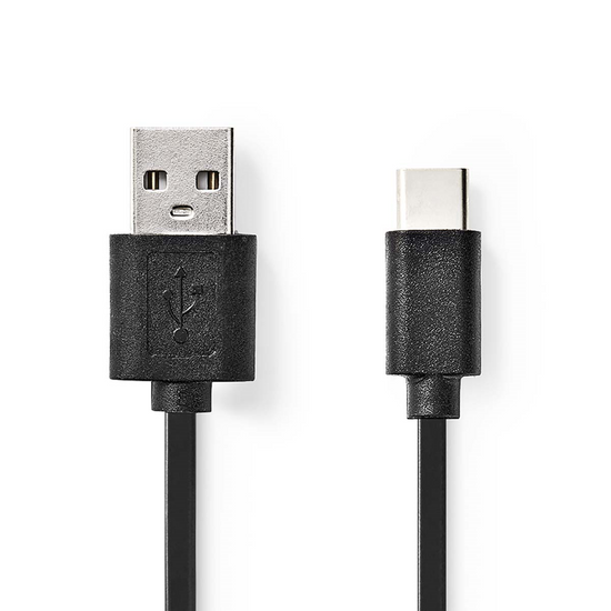 USB-Kabel USB 2.0 USB-A Male USB-C Male 60 W 480 Mbps Vernikkeld 0.10 m Rond PVC Zwart Blister