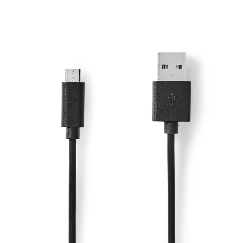 USB-Kabel USB 2.0 USB-A Male USB Micro-B Male 10 W 480 Mbps Vernikkeld 1.00 m Rond PVC Zwart Envelop