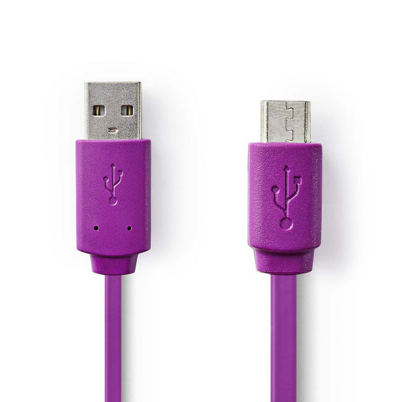 USB-Kabel USB 2.0 USB-A Male USB Micro-B Male 2.5 W 480 Mbps Vernikkeld 1.00 m Plat PVC Violet Polybag