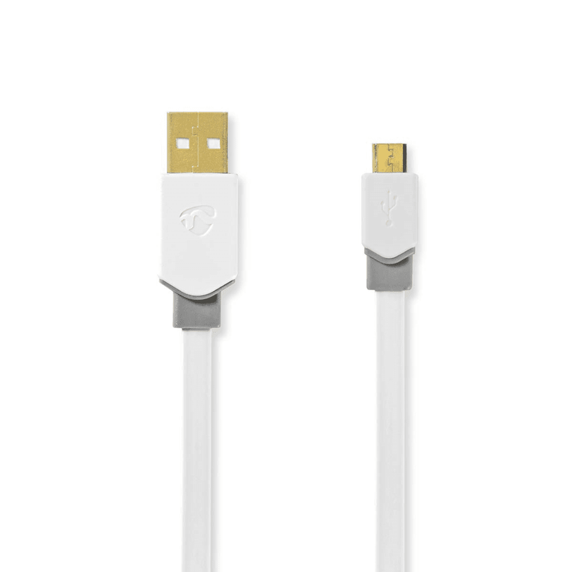 USB-Kabel USB 2.0 USB-A Male USB Micro-B Male 480 Mbps Verguld 1.00 m Plat PVC Wit Window Box