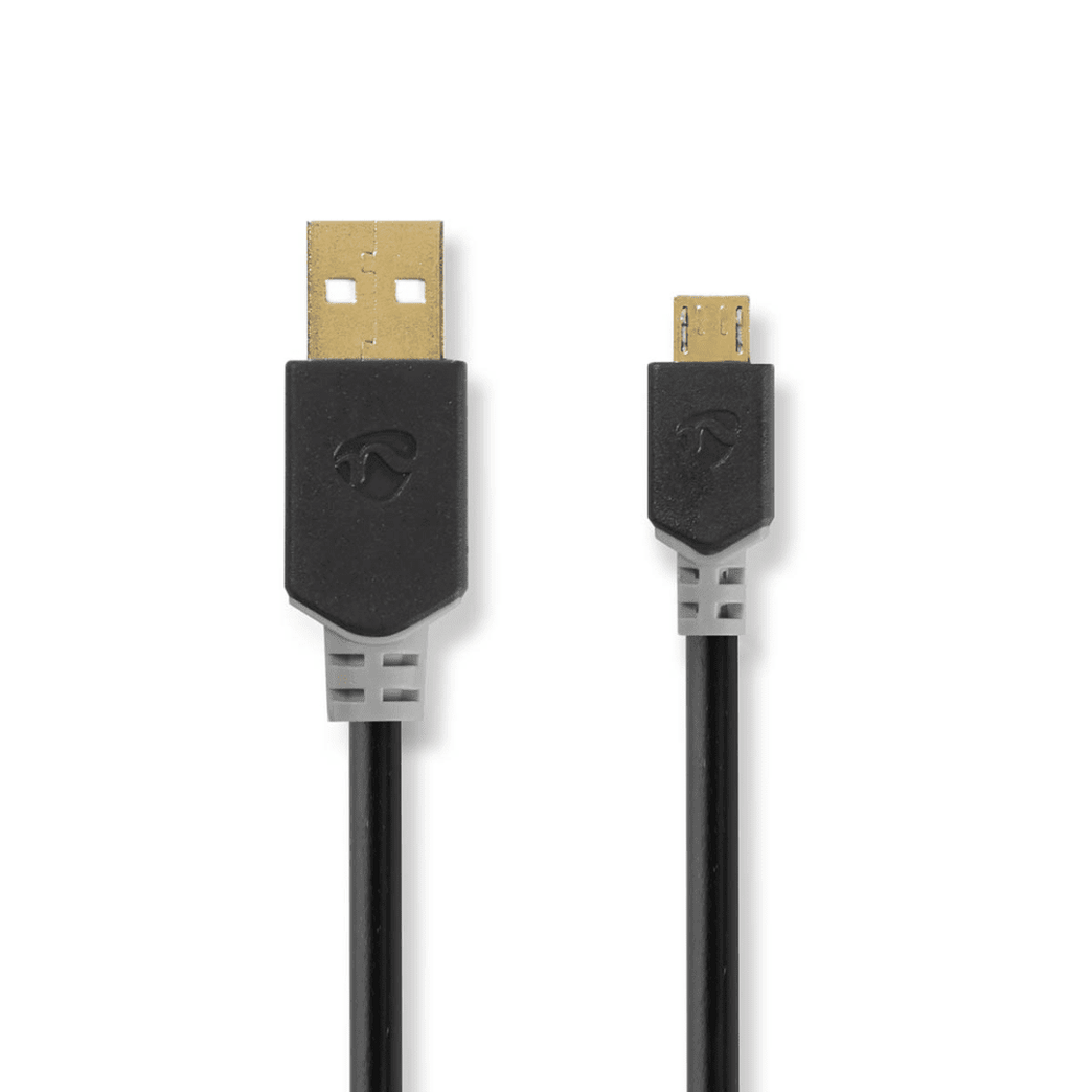 USB-Kabel USB 2.0 USB-A Male USB Micro-B Male 480 Mbps Verguld 2.00 m Rond PVC Antraciet Doos