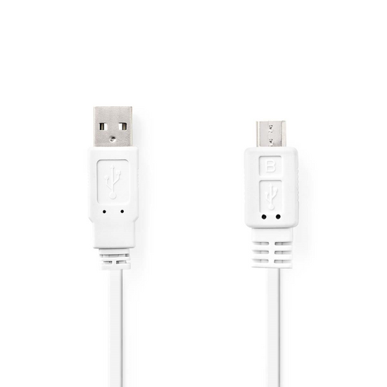 USB-Kabel USB 2.0 USB-A Male USB Micro-B Male 480 Mbps Vernikkeld 1.00 m Plat PVC Wit Polybag